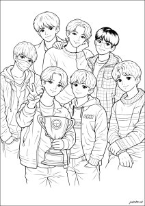 BTS : un groupe musical soudé (Coloriage de K-pop)