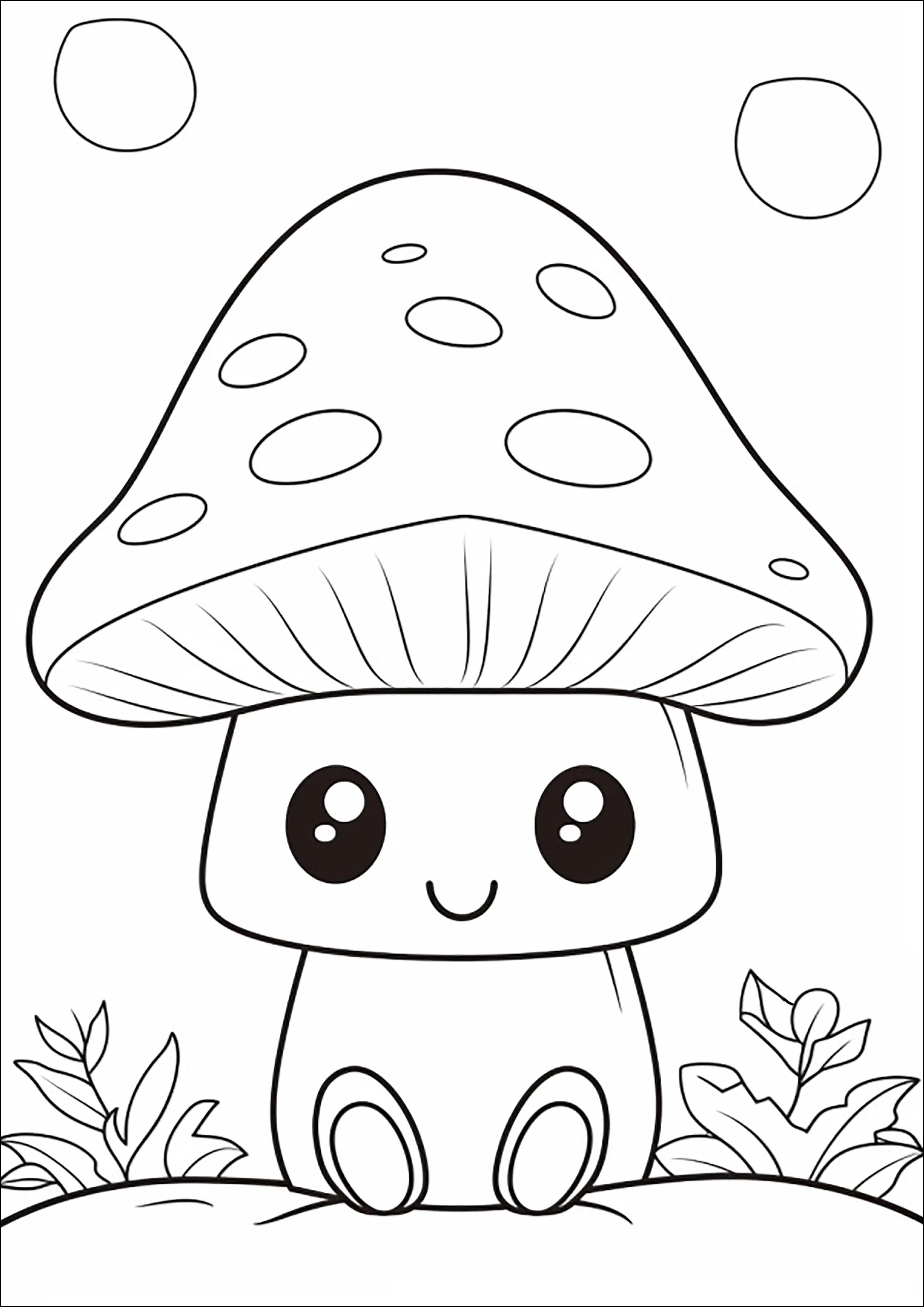 Petit champignon dessiné en style Kawaii (Coloriage à imprimer pour enfants)