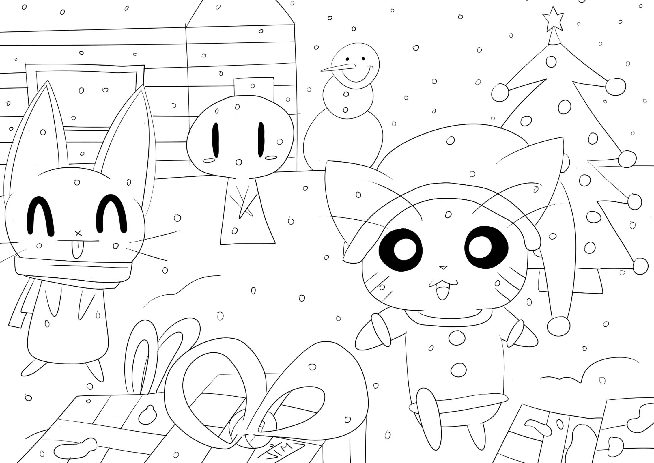 Kawaii christmas (Coloriage à imprimer pour enfants)