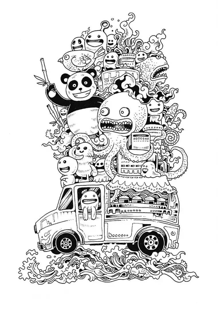 Kawaii voiture (Coloriage à imprimer pour enfants)