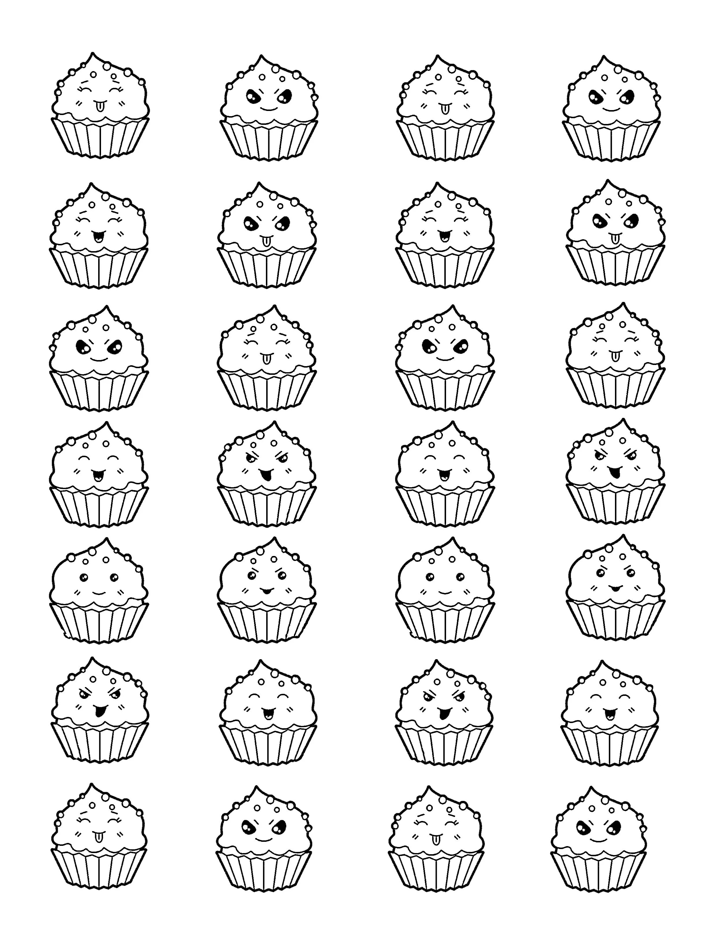 Jolis Cup cakes Kawaii (Coloriage à imprimer pour enfants)