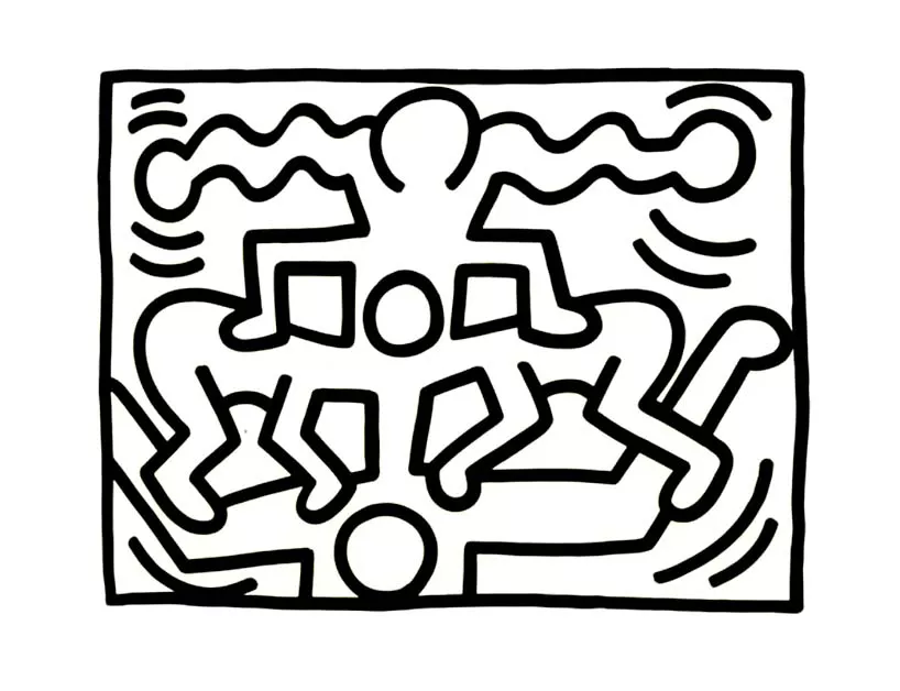 Personnages imbriqués (Coloriage de Keith Haring à imprimer pour enfants)