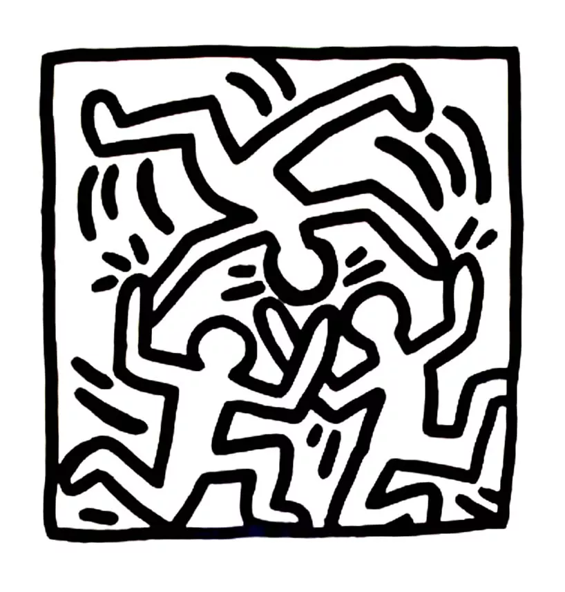 Figures acrobatiques (Coloriage de Keith Haring à imprimer pour enfants)
