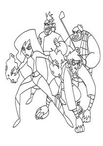 Coloriage de Kim Possible à imprimer pour enfants : Les ennemis de Kim