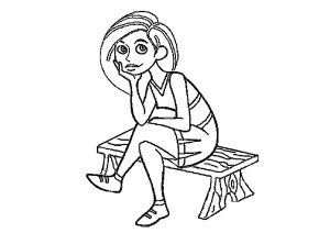 Coloriage de à imprimer pour enfants : Kim Possible assise sur un banc