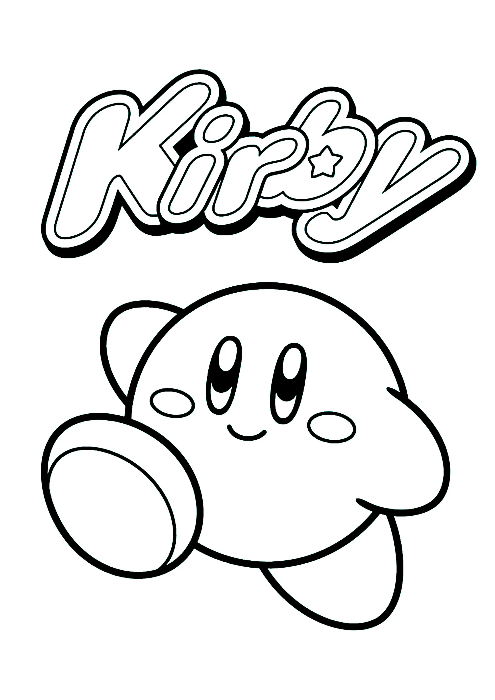La célèbre et attachante boule rose, et le logo KIRBY (Coloriage à imprimer pour enfants)