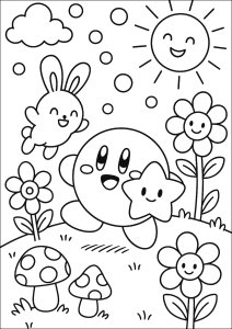 Joyeuse promenade dans le jardin (Coloriage de Kirby)