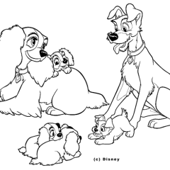 Coloriages de La belle et le clochard à imprimer pour enfants