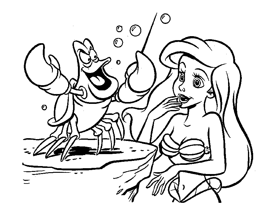 Coloriage de La petite Sirène (Ariel) : La Petite Sirène : Ariel et le homard Coloriage de La petite Sirène (Ariel) à imprimer pour enfants : La Petite Sirène : Ariel et le homard