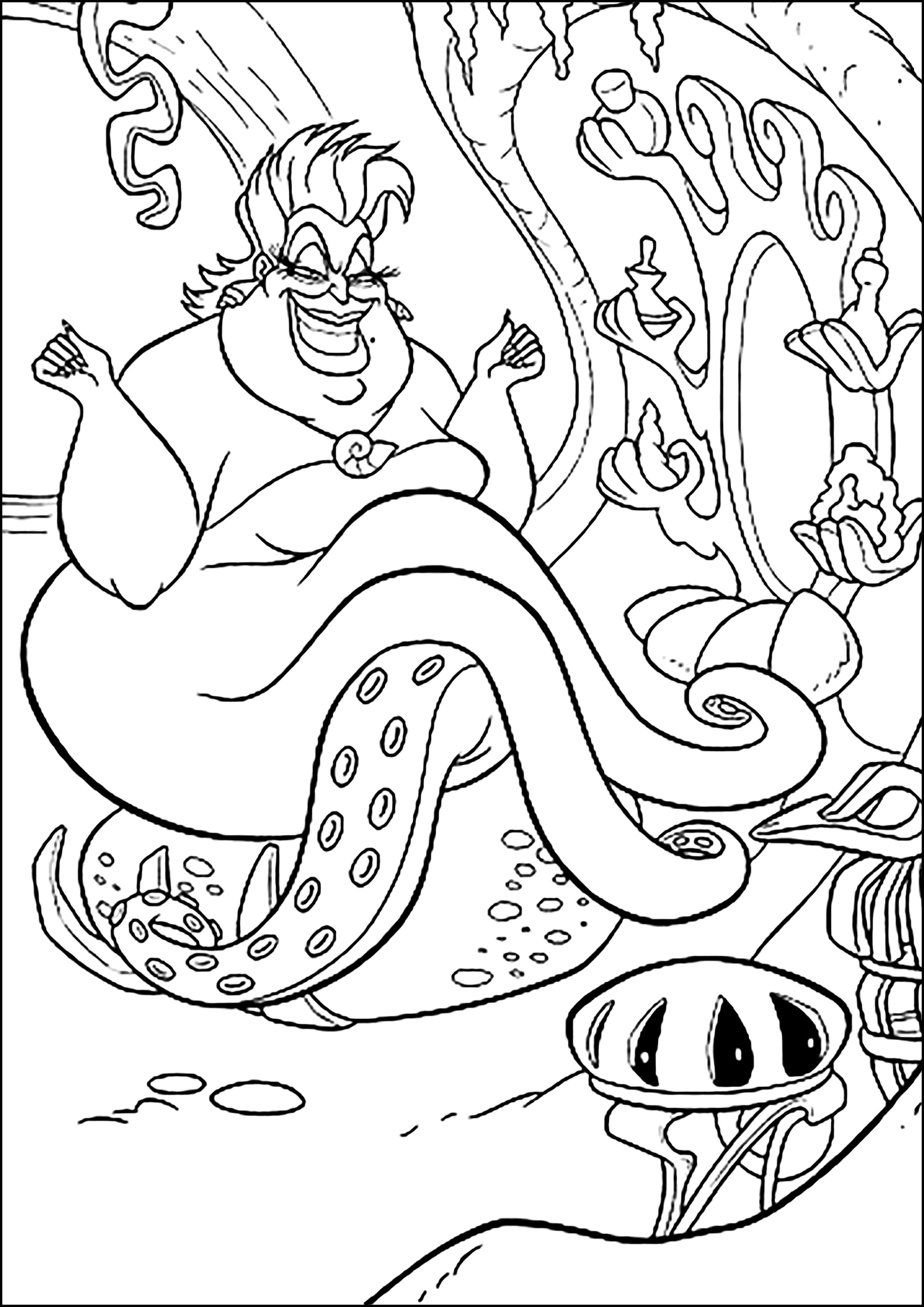 La méchante Ursula dans la mer (Coloriage de La petite Sirène (Ariel)) La méchante Ursula dans la mer (Coloriage de La petite Sirène (Ariel) à imprimer pour enfants)