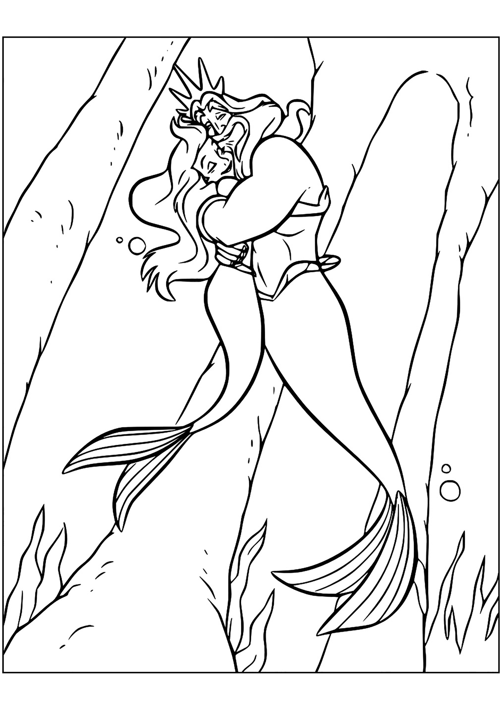 Ariel et son père Le Roi Triton (Coloriage de La petite Sirène (Ariel)) Ariel et son père Le Roi Triton (Coloriage de La petite Sirène (Ariel) à imprimer pour enfants)