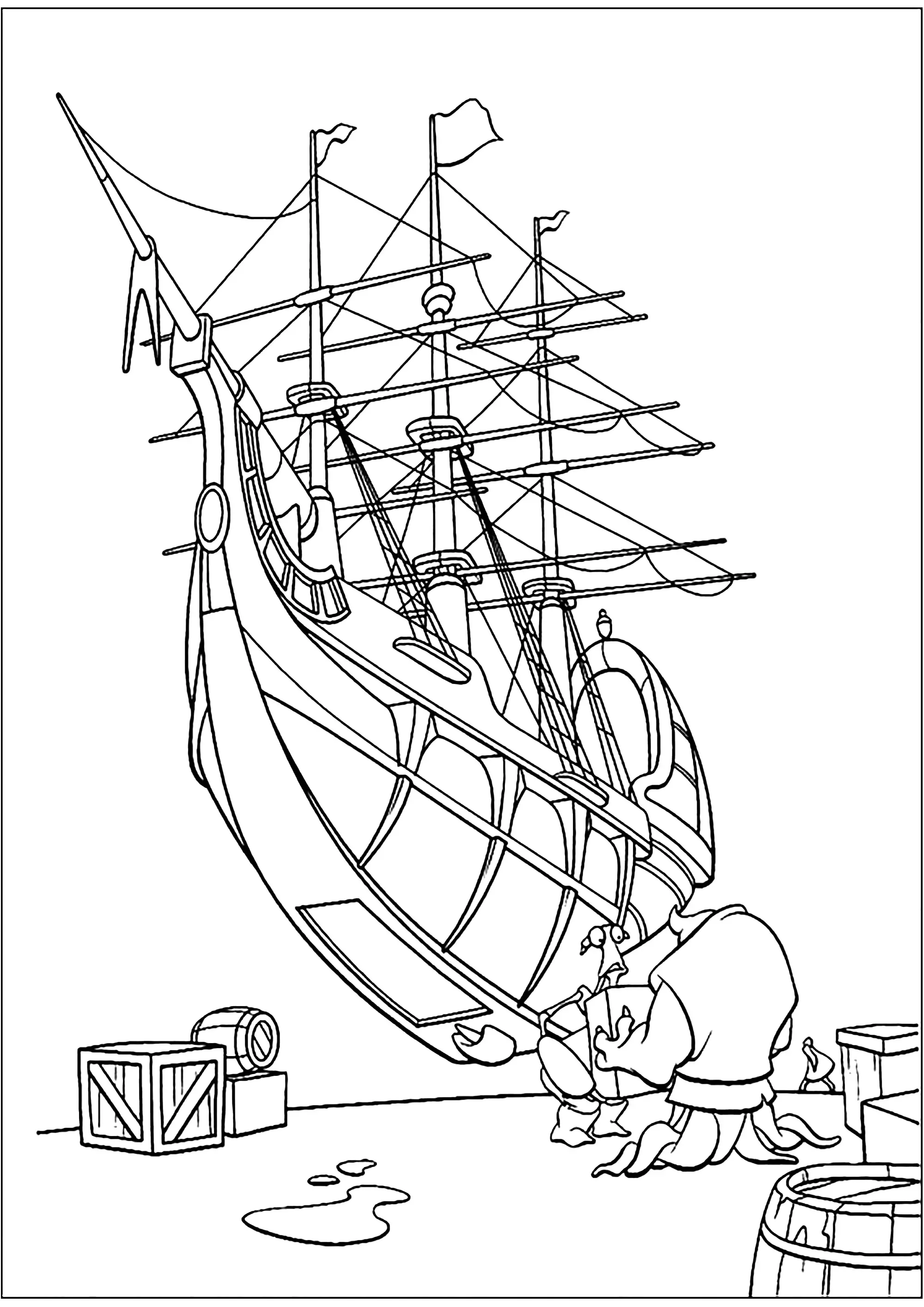 La Planète au trésor : gros bateau (Coloriage à imprimer pour enfants)