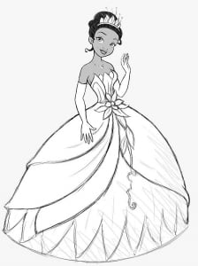 La jolie Tiana en robe de princesse (Coloriage de La Princesse et la Grenouille)