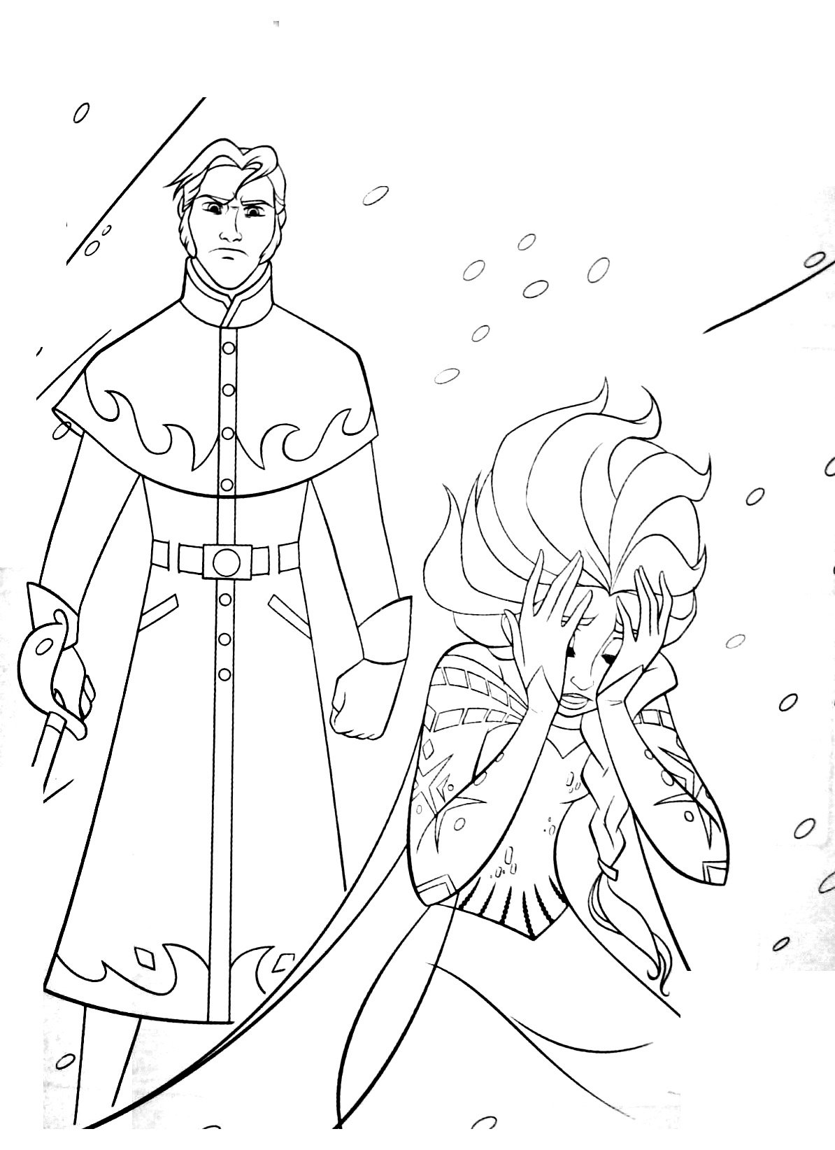 Coloriage de la fin de La reine des neiges, avec Hans et Elsa