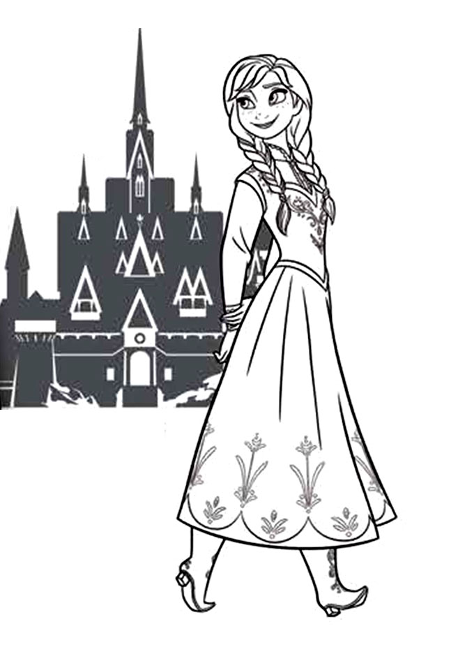 Anna devant son château, avec une jolie robe