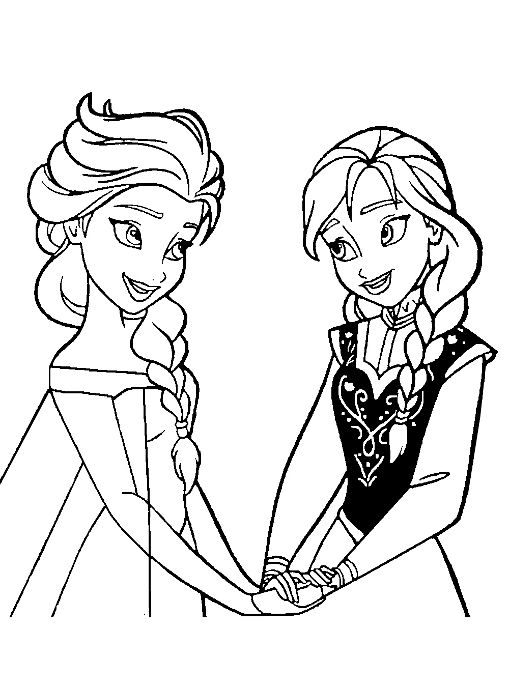 Coloriage d'Anna et Elsa, les sœurs du chef d'oeuvre 2014 de Disney