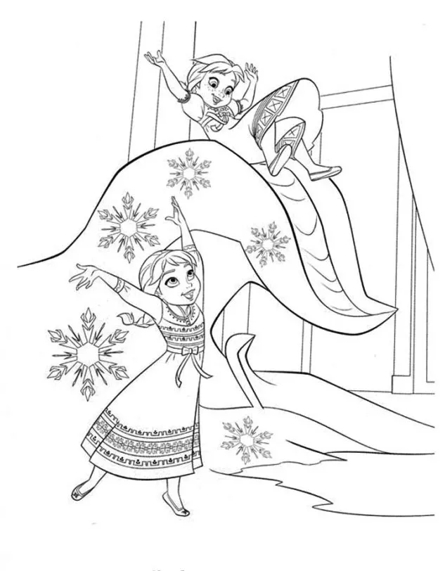 Reine des neiges anna et elsa enfants (Coloriage de La Reine des Neiges à imprimer pour enfants)