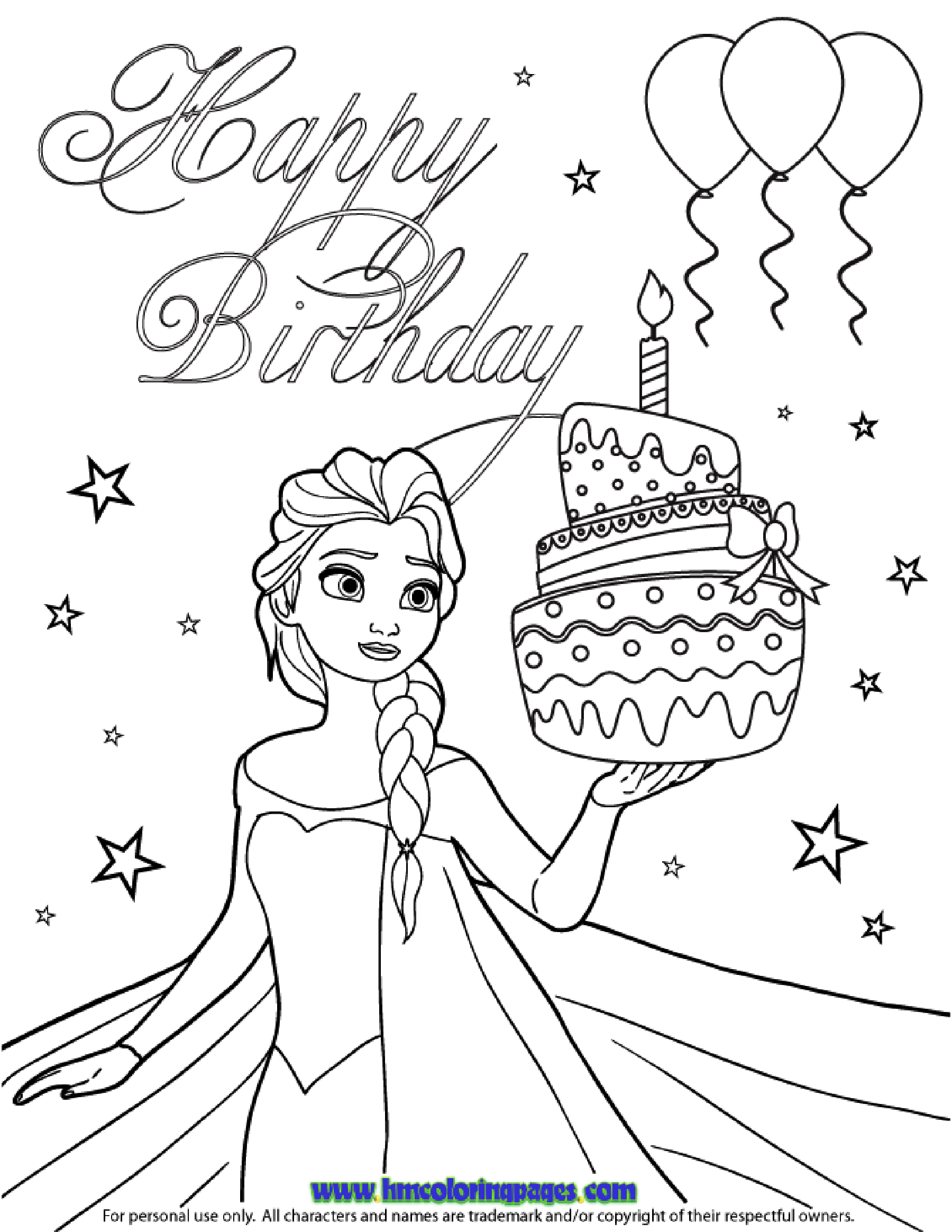 Coloriage d'anniversaire avec Elsa, la Reine des neiges