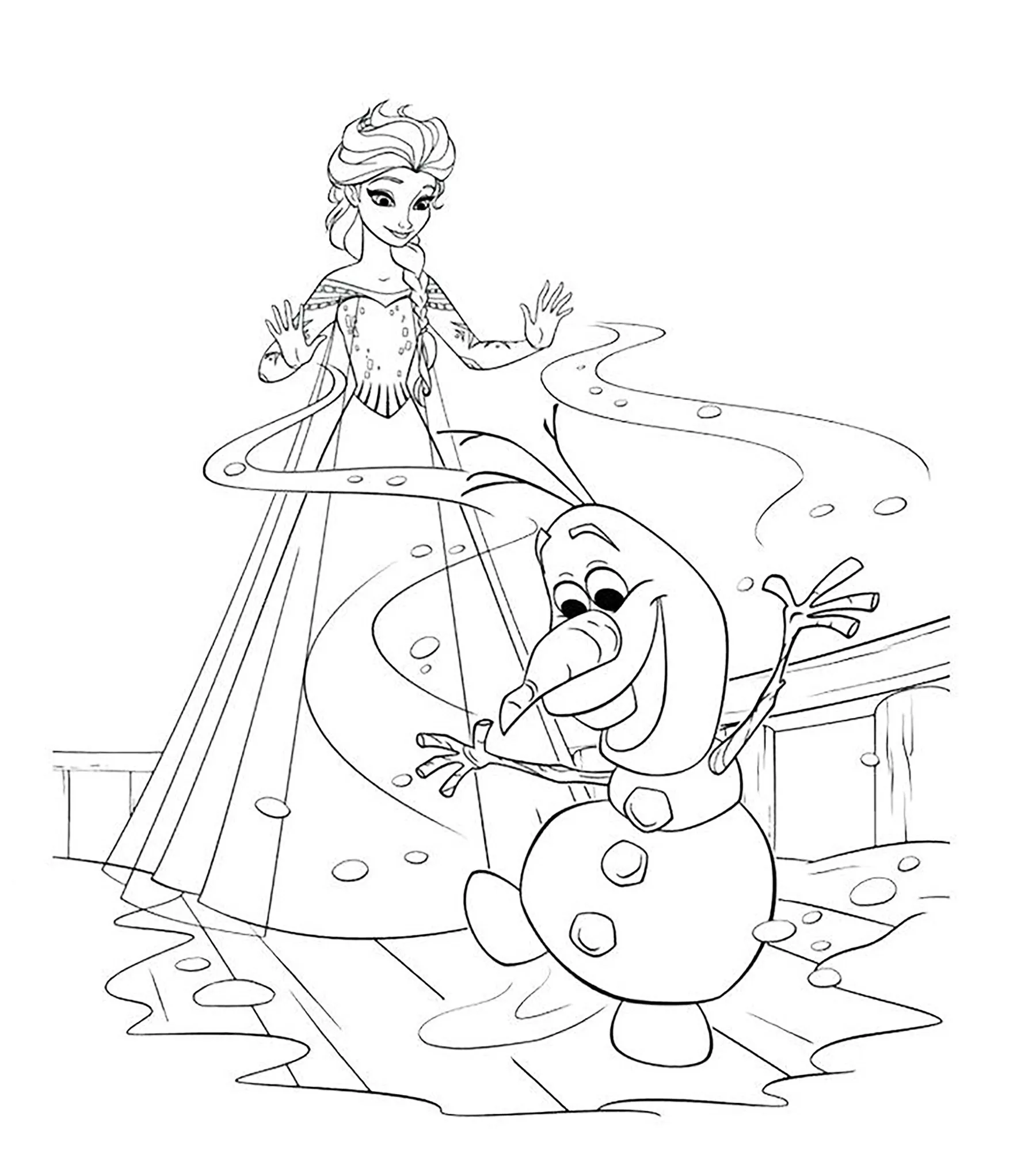 Reine des neiges elsa recreant olaf (Coloriage de La Reine des Neiges à imprimer pour enfants)