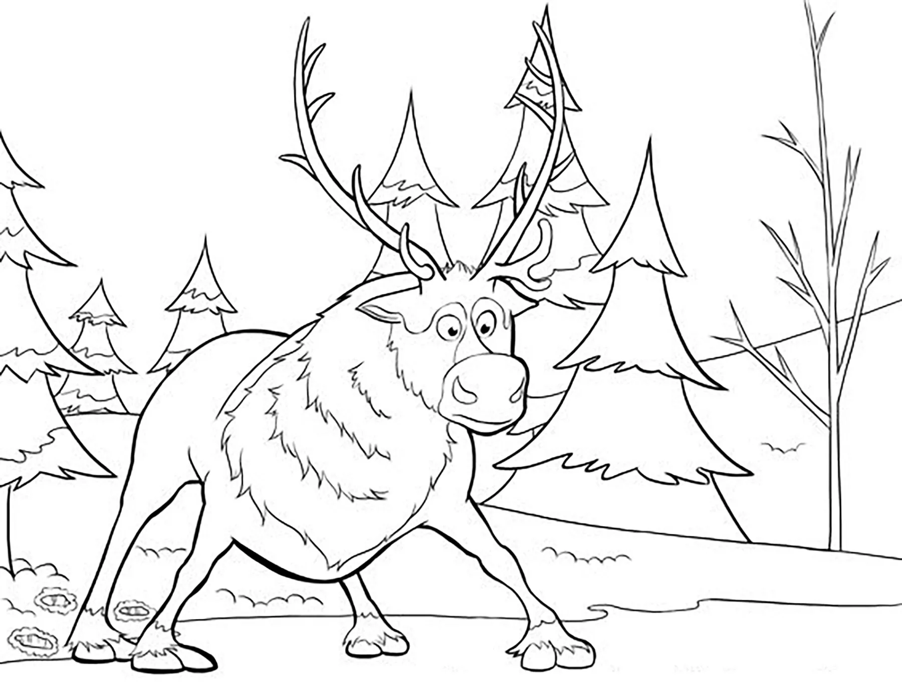 Reine des neiges sven sur la glace (Coloriage de La Reine des Neiges à imprimer pour enfants)