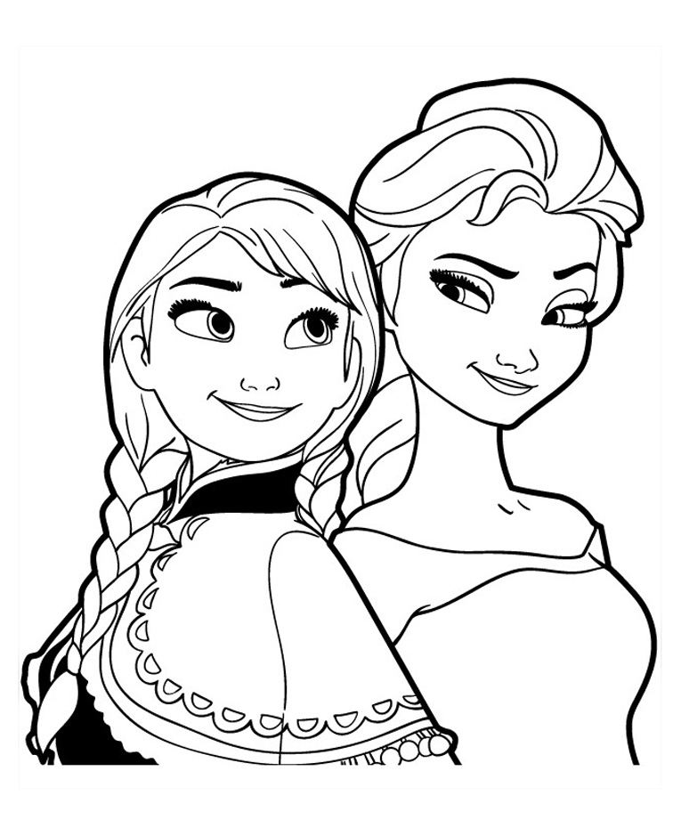 Visage et regard complice des deux princesses de neige, à imprimer et colorier