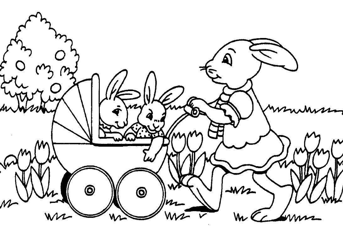 Promenade (Coloriage de Lapins à imprimer pour enfants)