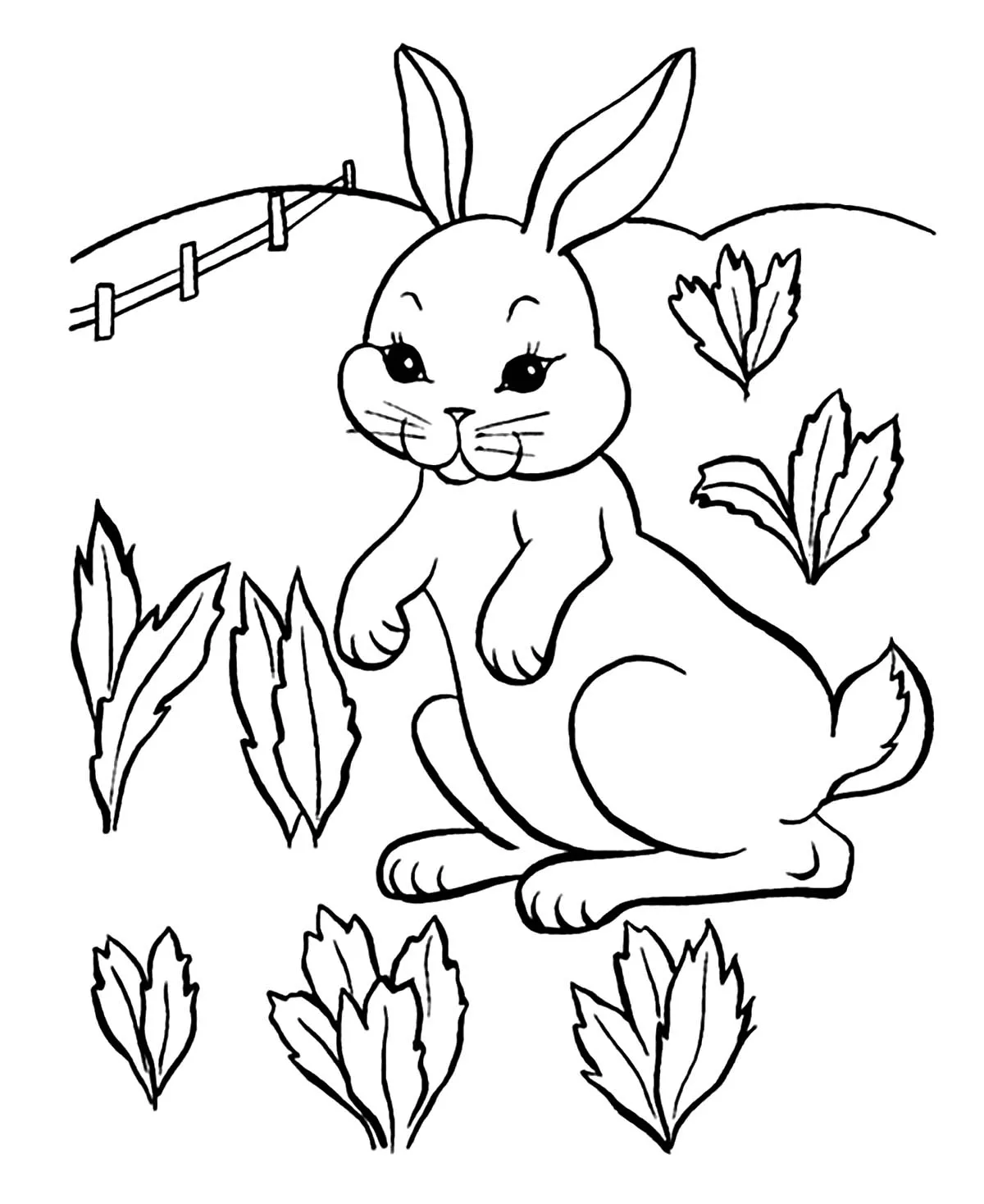 Lapin dans un champ (Coloriage à imprimer pour enfants)