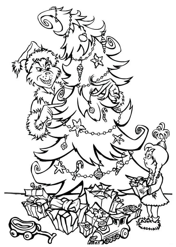 Grinch et un sapin (Coloriage de Le Grinch à imprimer pour enfants)