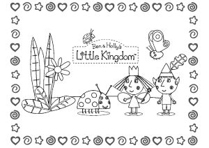 Personnages et insectes avec un joli cadre (Coloriage de Le Petit Royaume de Ben et Holly)