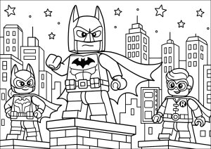 Superhéros veillant sur la ville (Coloriage de Lego Batman)