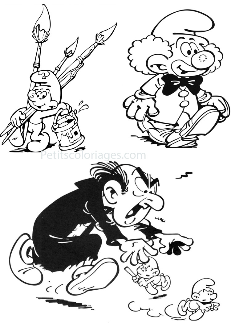 3 coloriages des Schtroumpfs, avec Gargamel