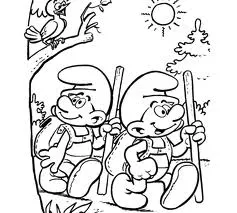 Deux Schtroumpfs en vadrouille (Coloriage à imprimer pour enfants)