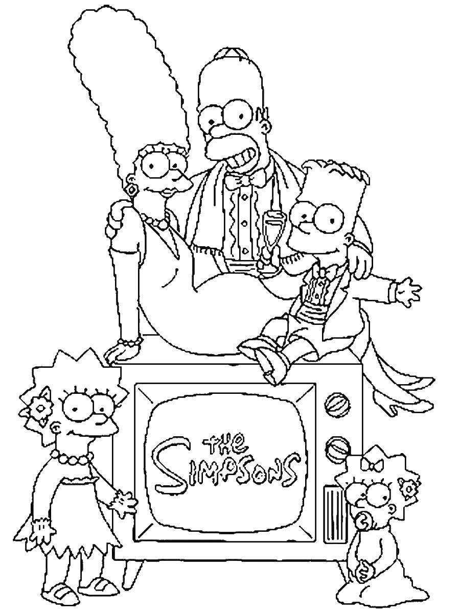 Homer, Marge, Liza, Maggie et bien sûr Bart sur leur TV !