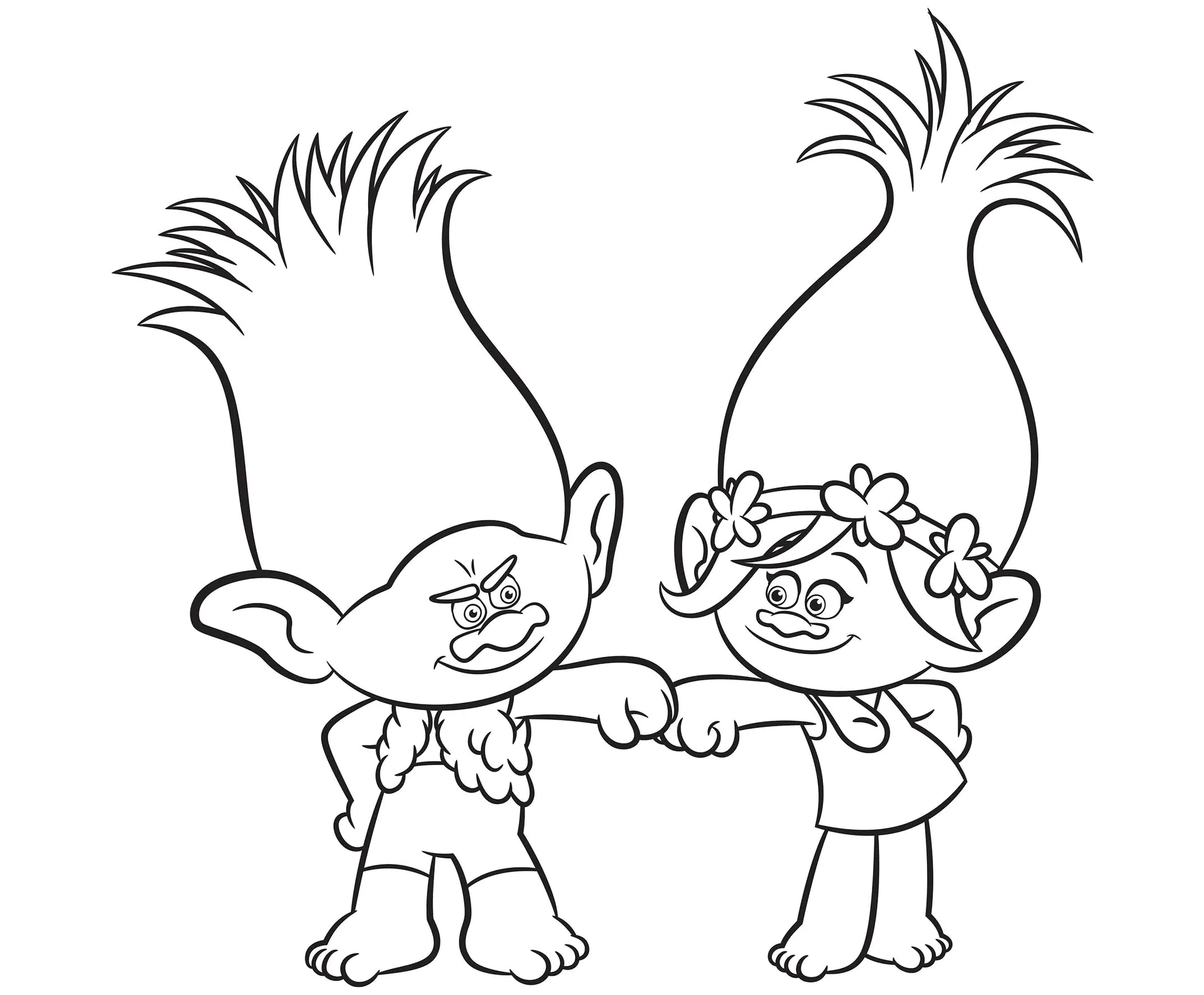 Branche et Poppy (Coloriage de Les Trolls à imprimer pour enfants)