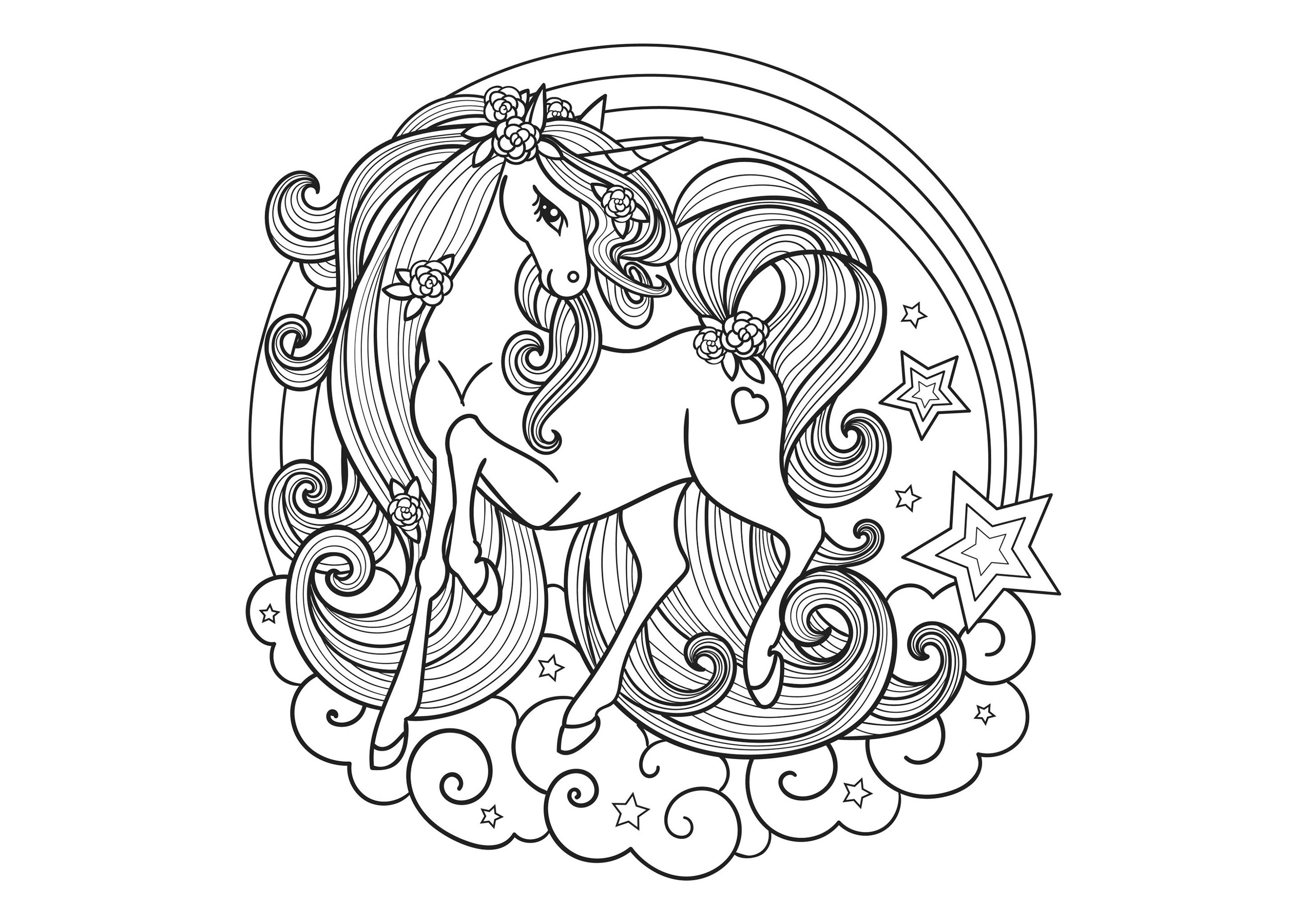 Licorne et nuages - Coloriages de Licornes à imprimer