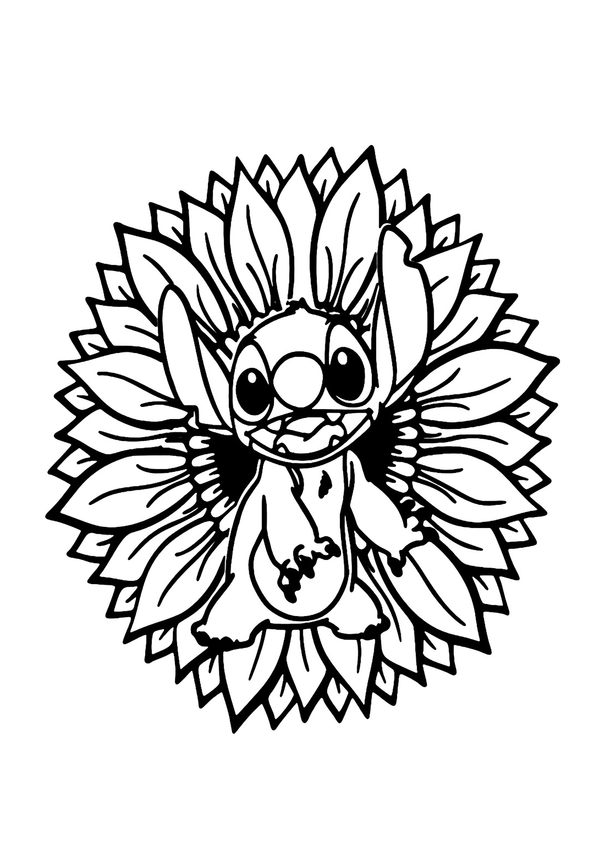 Stitch Au Milieu D une Fleur De Tournesol Coloriages De Lilo Et Stich 