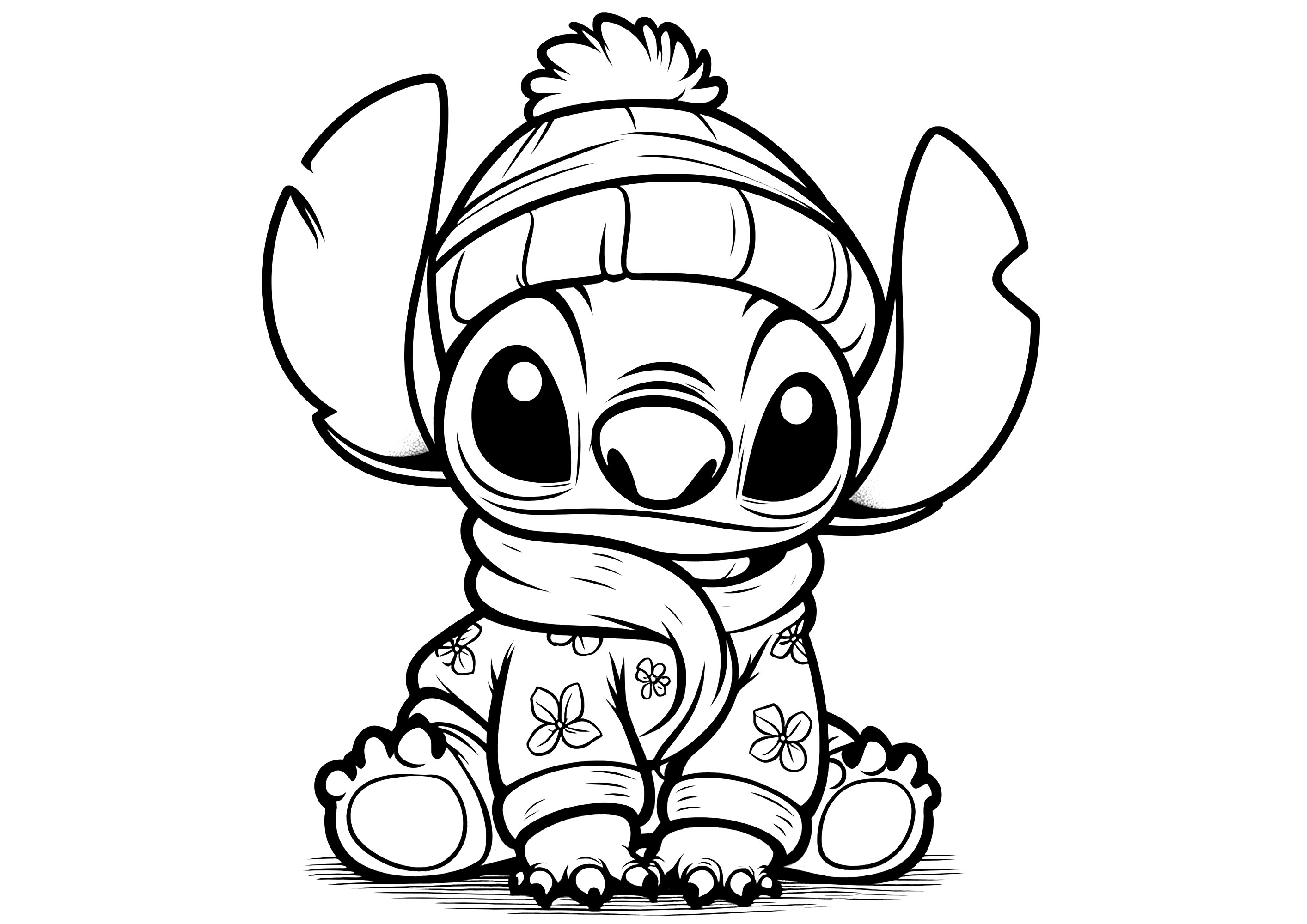 Stitch habillé pour l'hiver - Coloriages de Lilo et Stich à imprimer