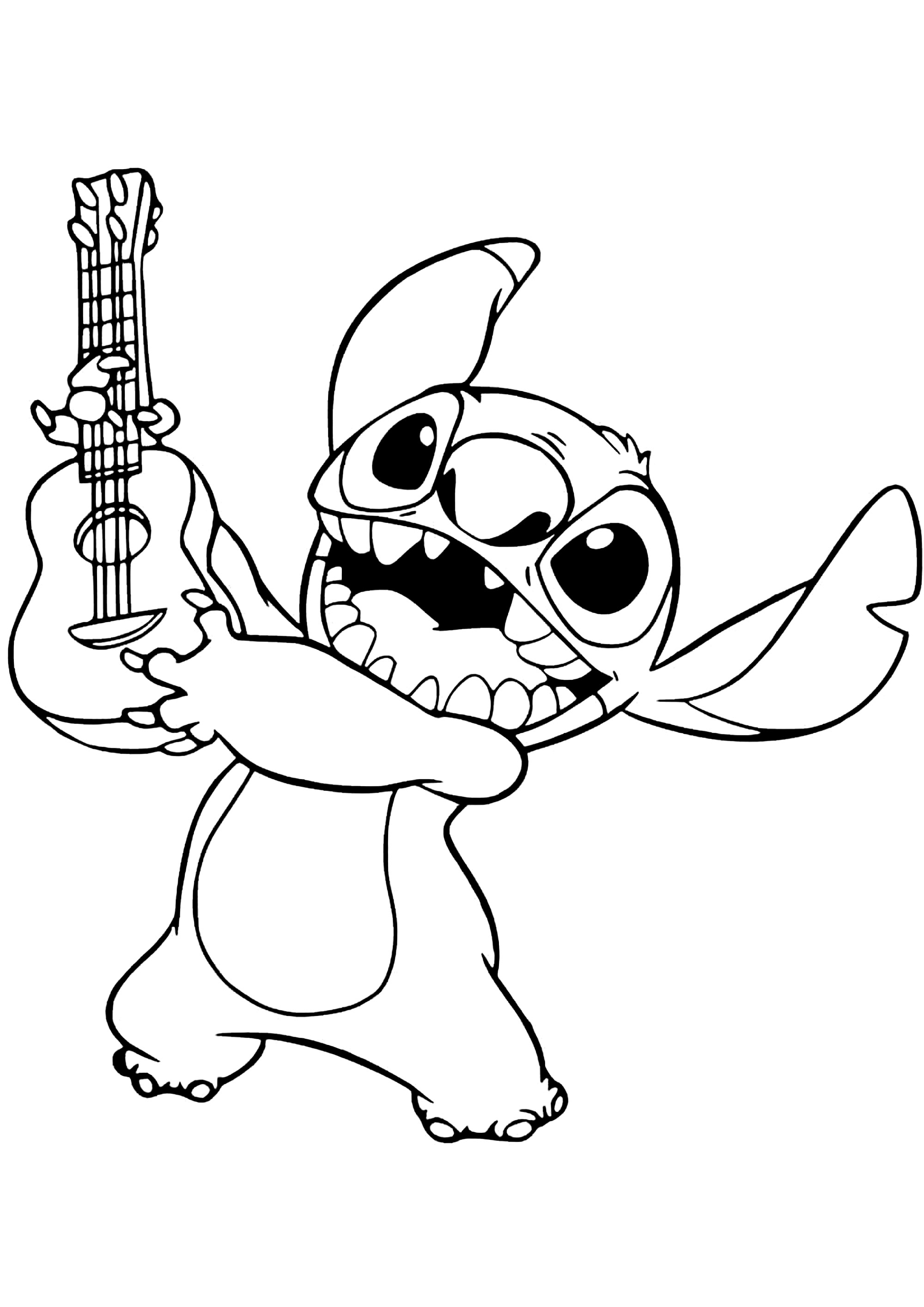 Coloriage de Stitch avec une guitare