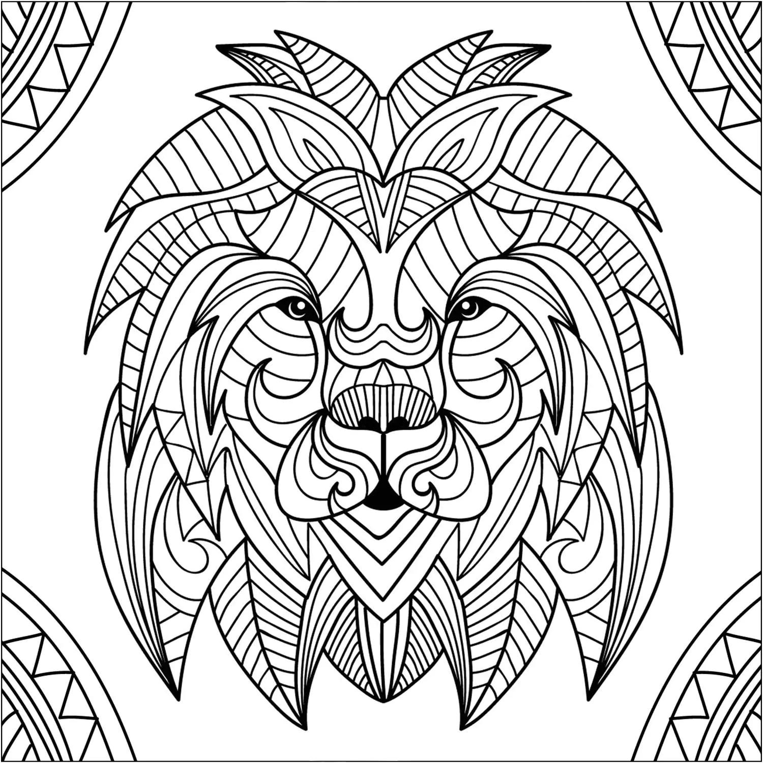 Tete de lion mandala - 1 (Coloriage à imprimer pour enfants)