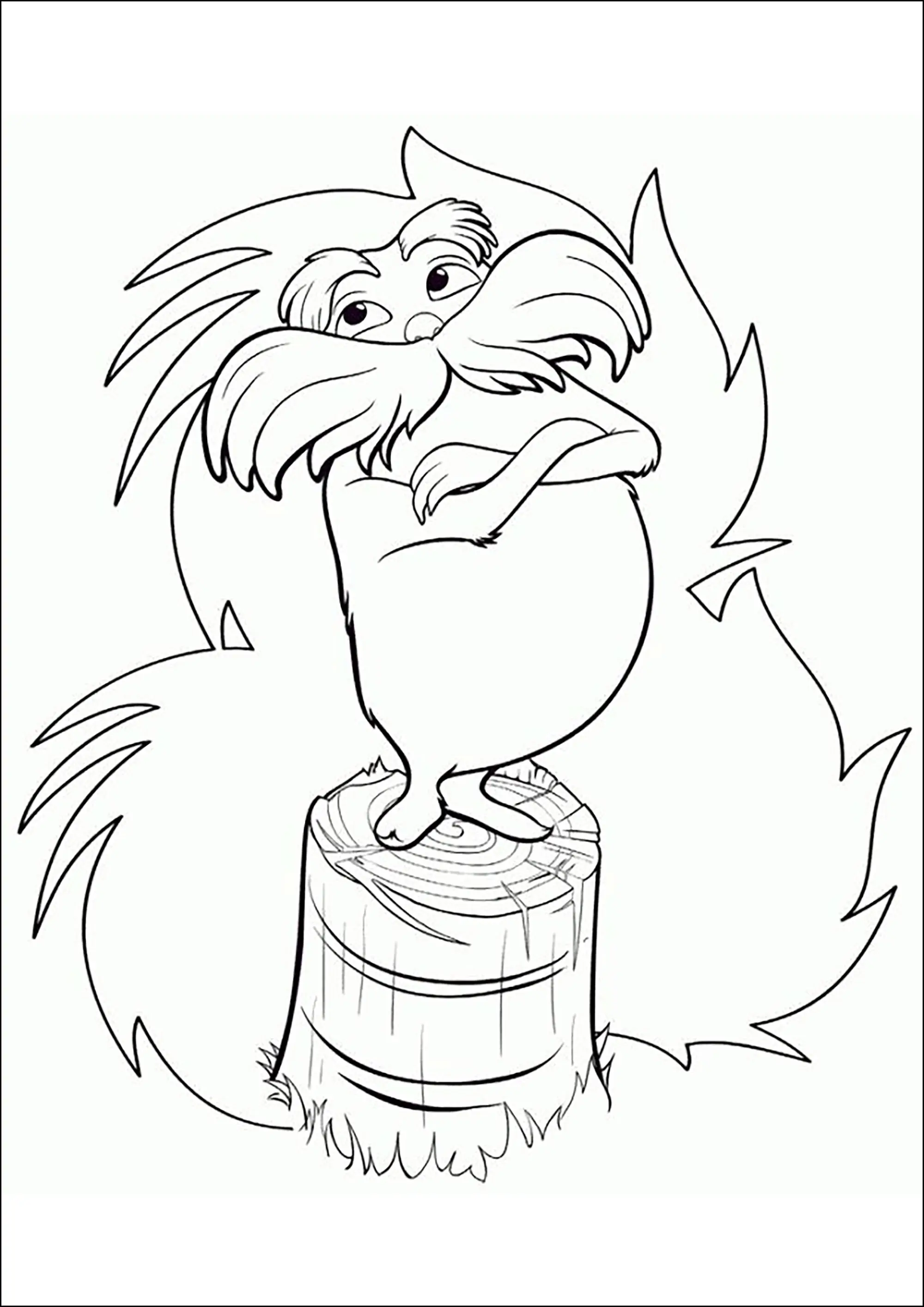 Lorax sur un tronc d'arbre (Coloriage à imprimer pour enfants)