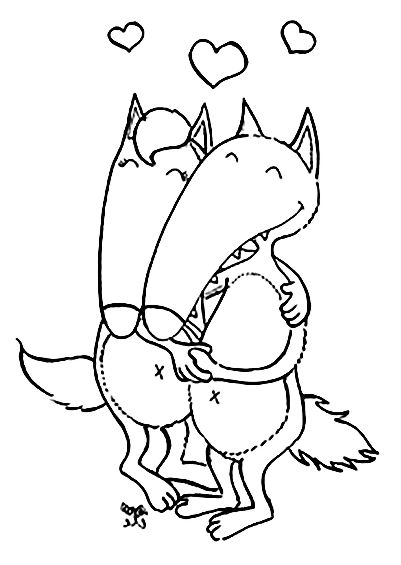 Loups amoureux (Coloriage à imprimer pour enfants)