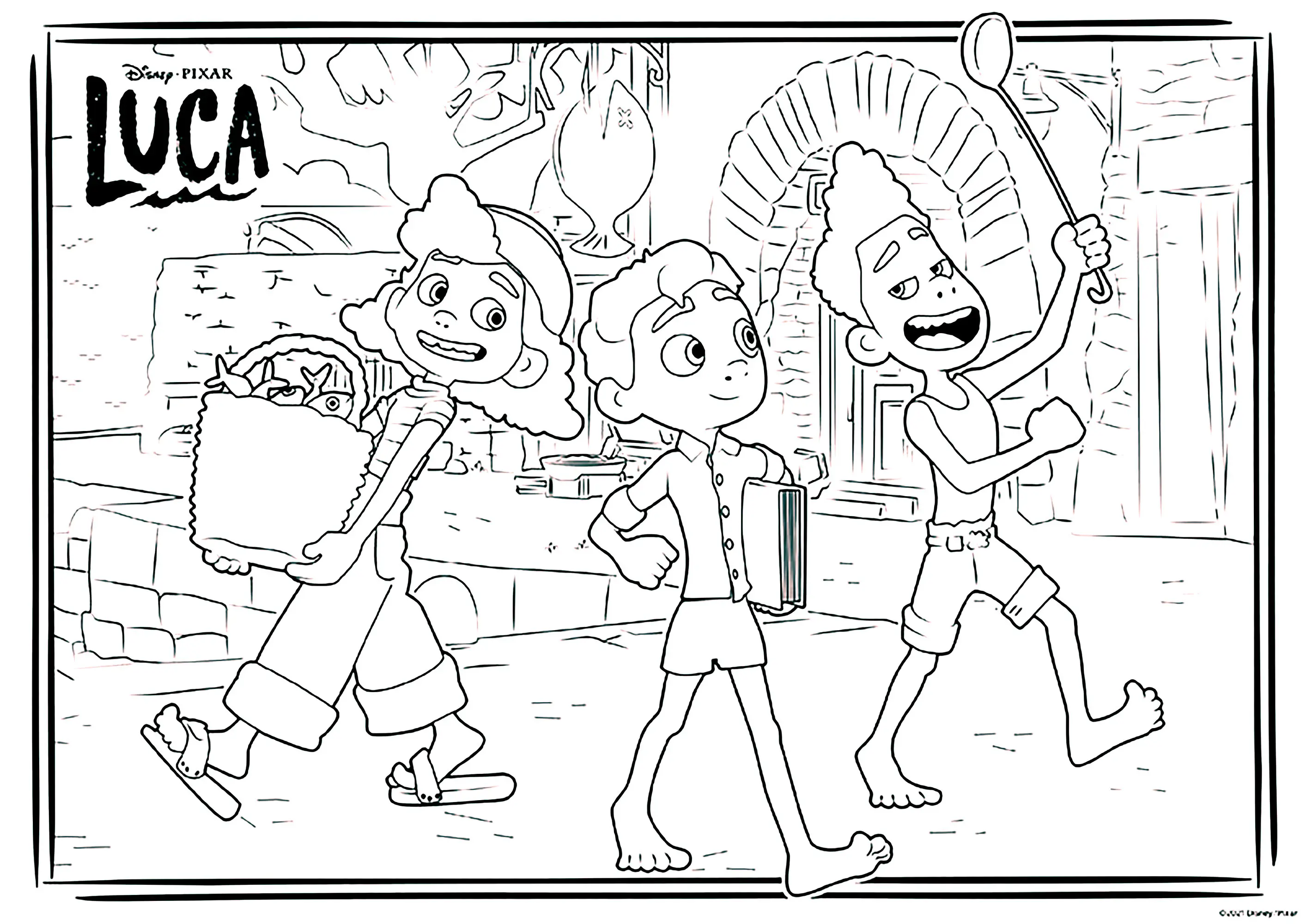 Luca, Alberto et Guilia (Coloriage à imprimer pour enfants)