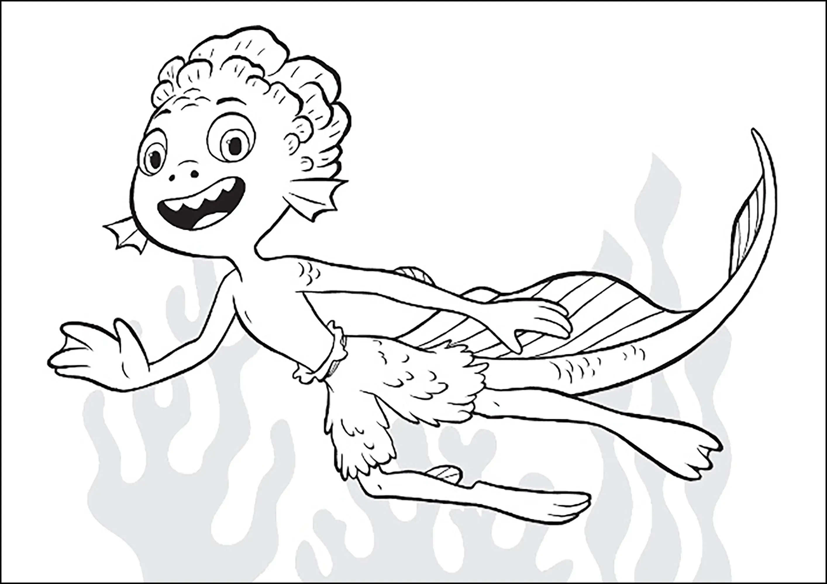 Alberto nage (Coloriage de Luca à imprimer pour enfants)