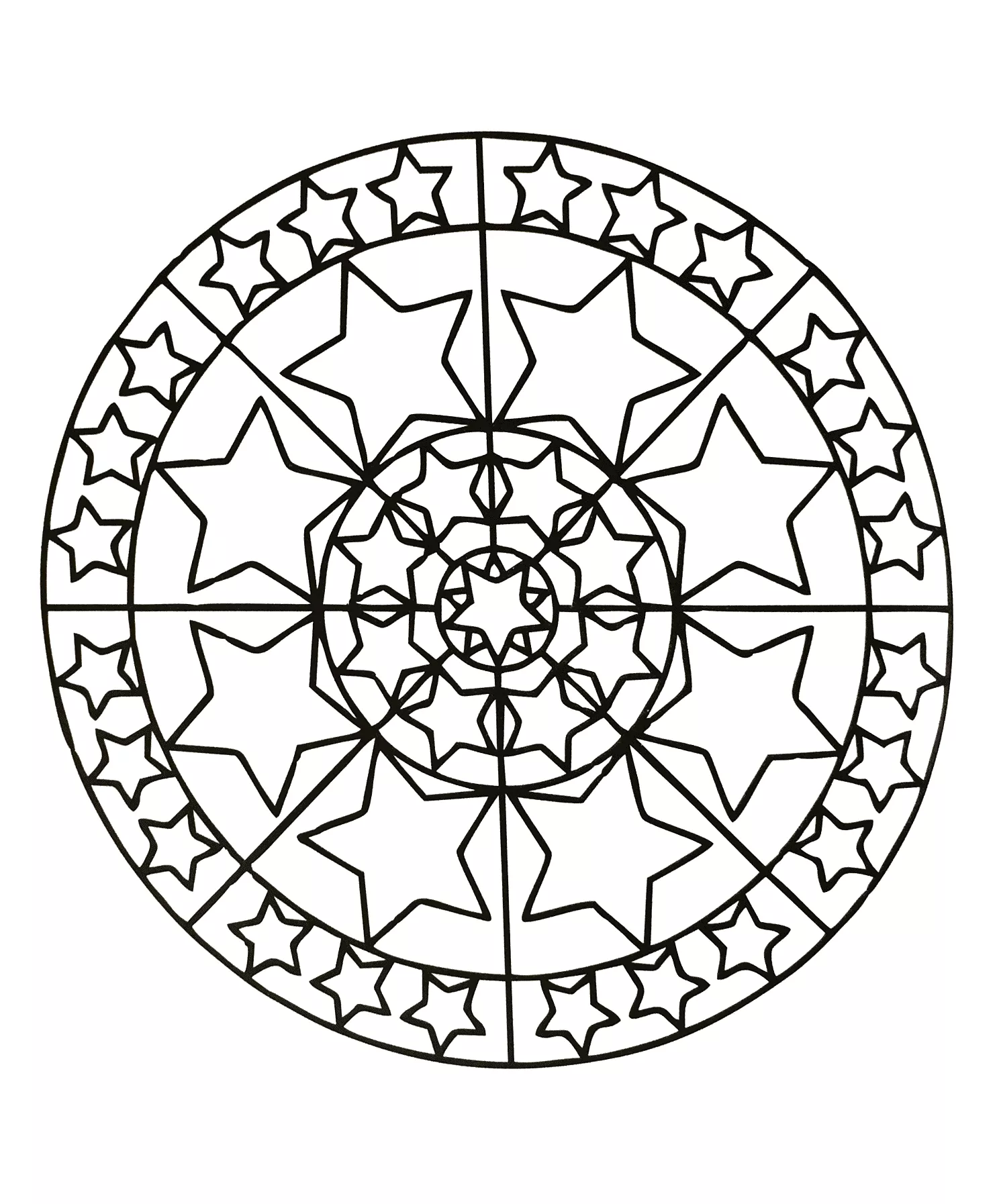 Facile mandala etoiles differentes tailles (Coloriage à imprimer pour enfants)