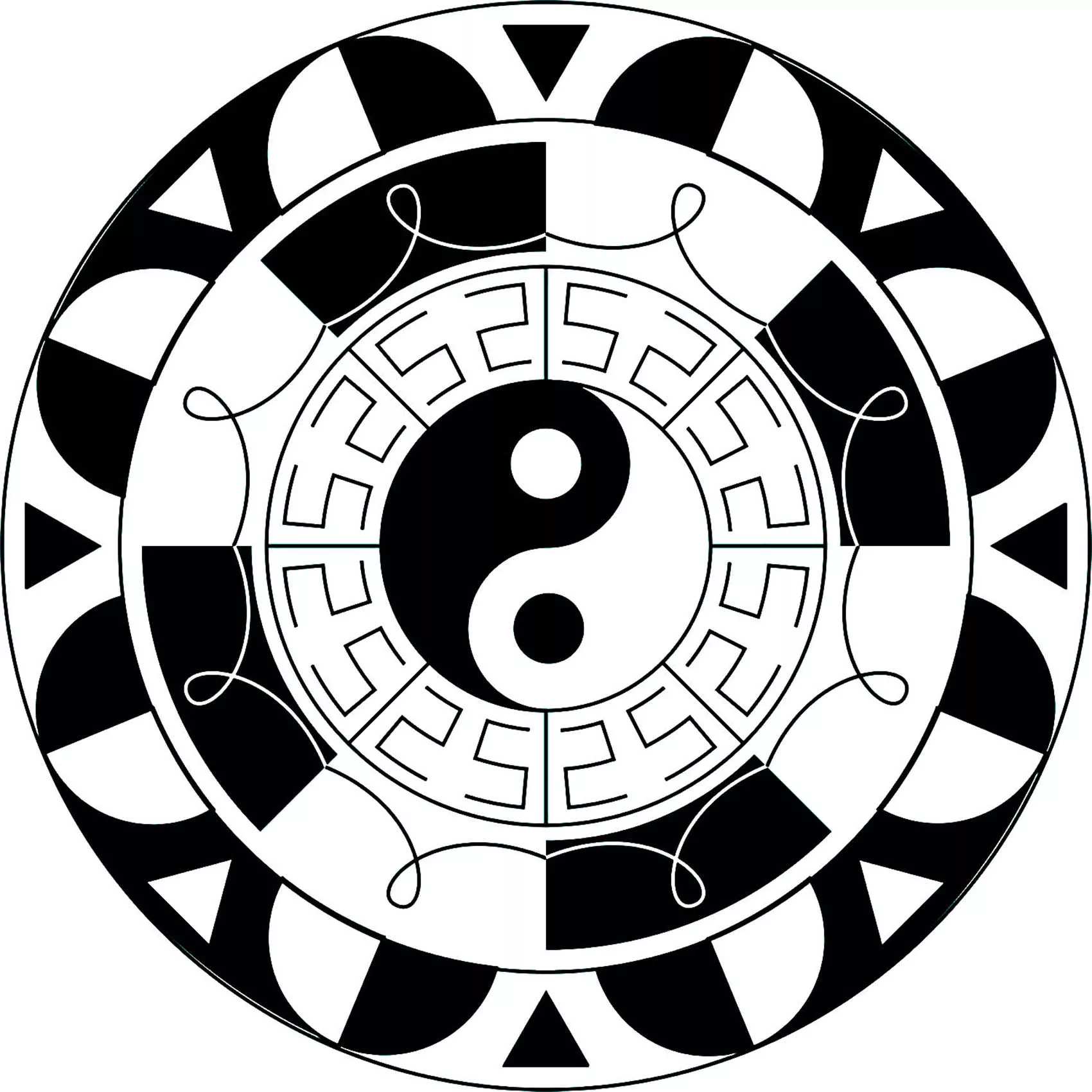 Yin & Yang (Coloriage de Mandalas à imprimer pour enfants)