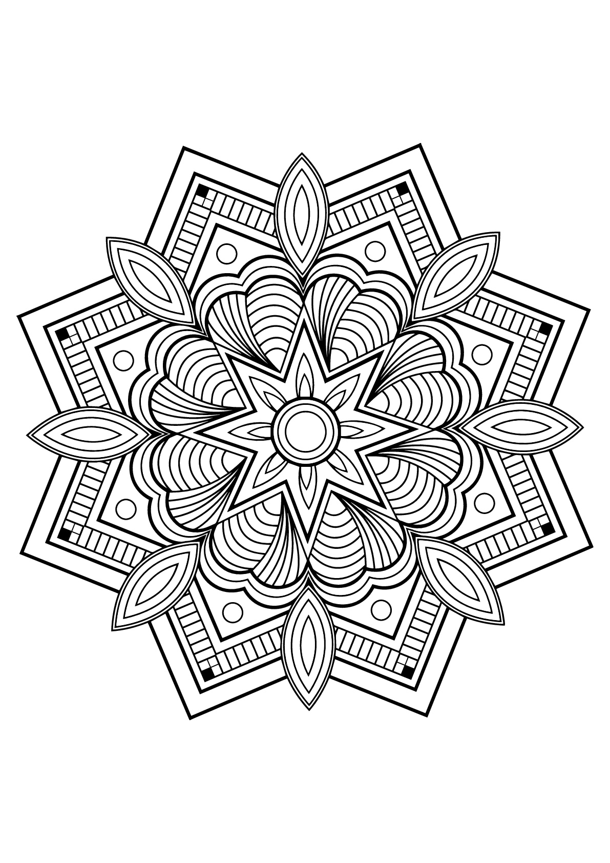 Mandala complexe tiré d'un livre de coloriages gratuit