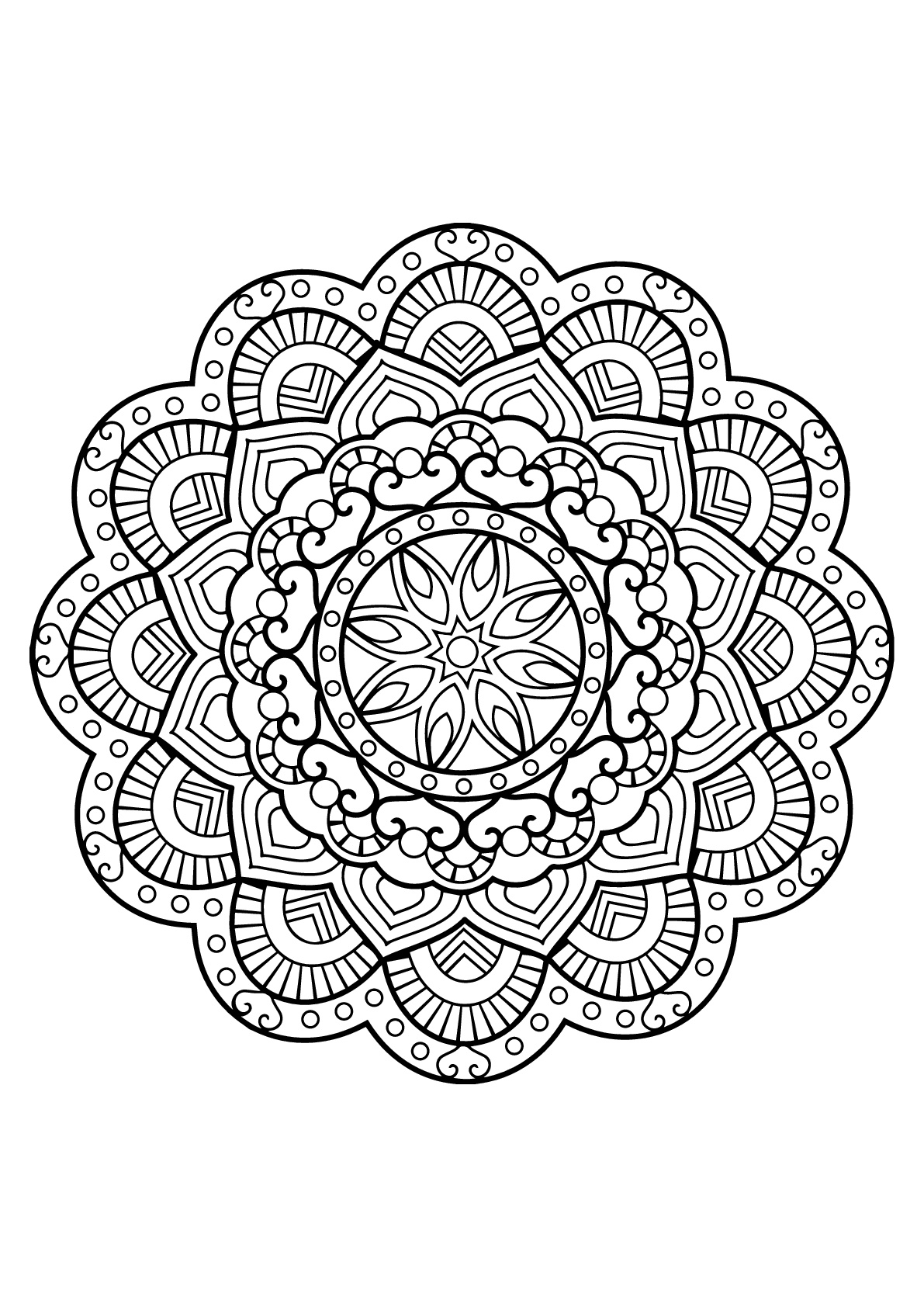 Mandala complexe tiré d'un livre de coloriages gratuit