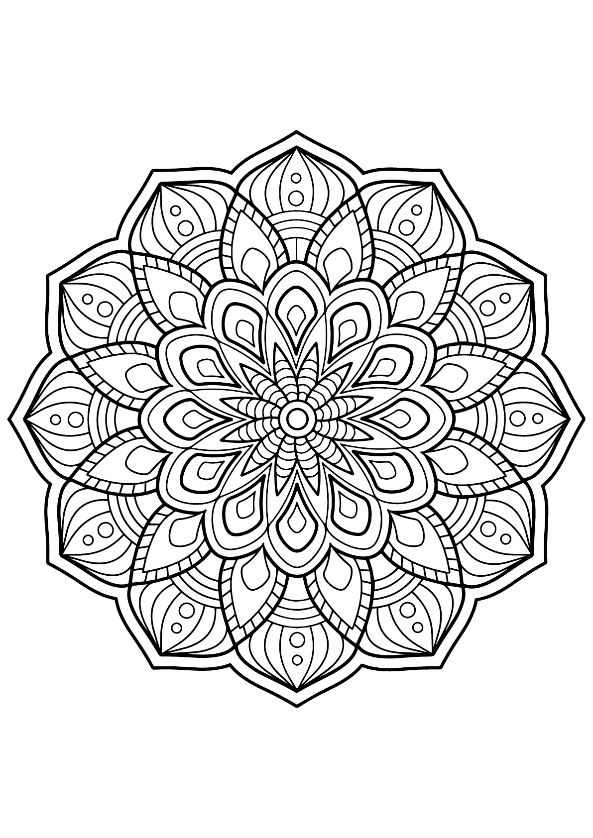 Mandala complexe tiré d'un livre de coloriages gratuit