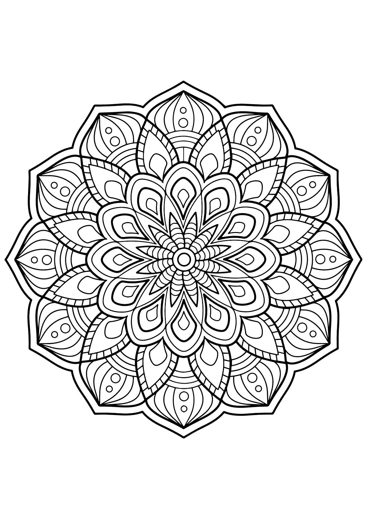 Mandala ressemblant à une fleur - Coloriages de Mandalas à imprimer, image size:1191x1684