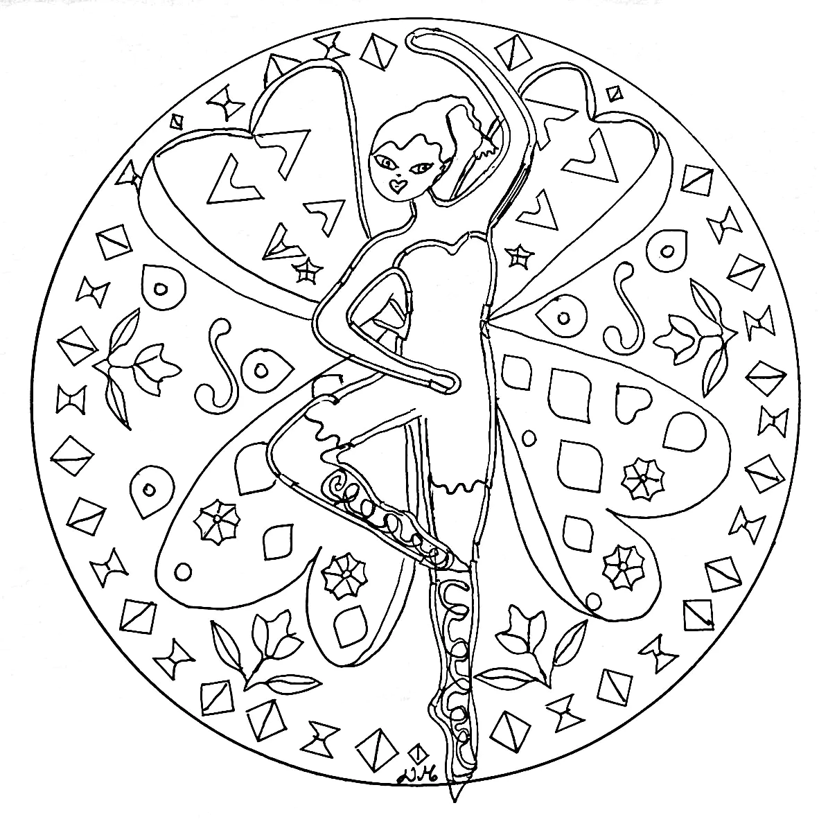 Fée dansante (Coloriage de Mandalas à imprimer pour enfants)
